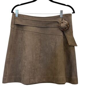 Listicle Brown Sueded Feel Mini Skirt with Belt Detail